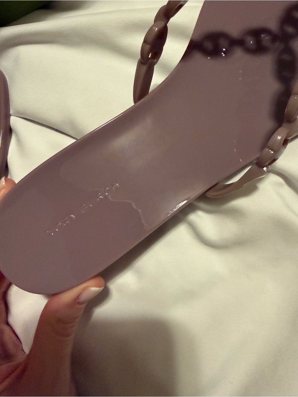 New Tory Burch Pink Gemini Chain-Link Jelly Flip Flops Light Mauve 9 - Picture 2 of 5